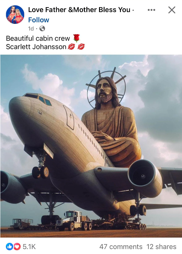 Archived Facebook AI post incorrectly captioned Beautiful cabin crew Scarlett Johansson